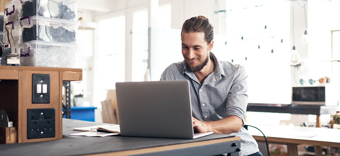 what is open banking . Person at computer sharing his data for open banking